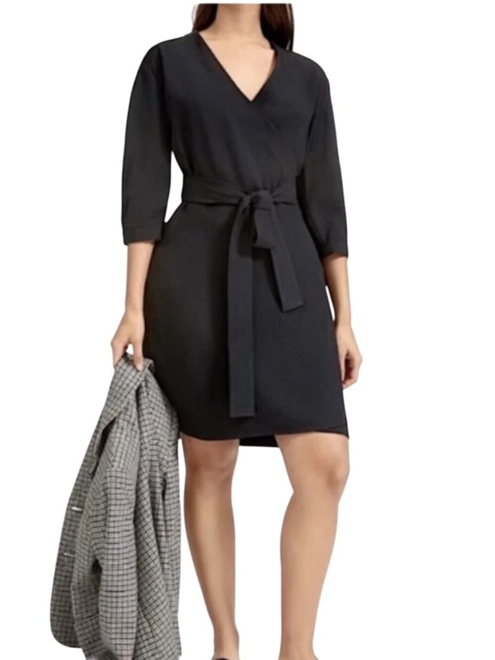 Everlane Womens Black 3/4 Sleeve Japanese GoWeave full Wrap Dress Size 10 LBD